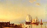 Ships Canvas Paintings - Three Mast Ships at Anchor